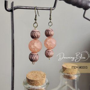 Soft Pink,Beaded Glam, Brown Design Dangle Earring- by Tineka Dawn